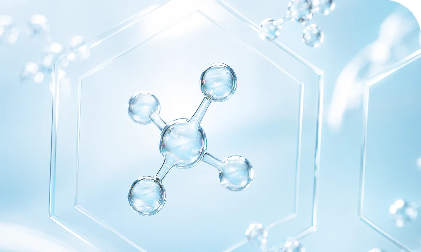 Molekula kyseliny hyaluronové v hexagonální struktuře