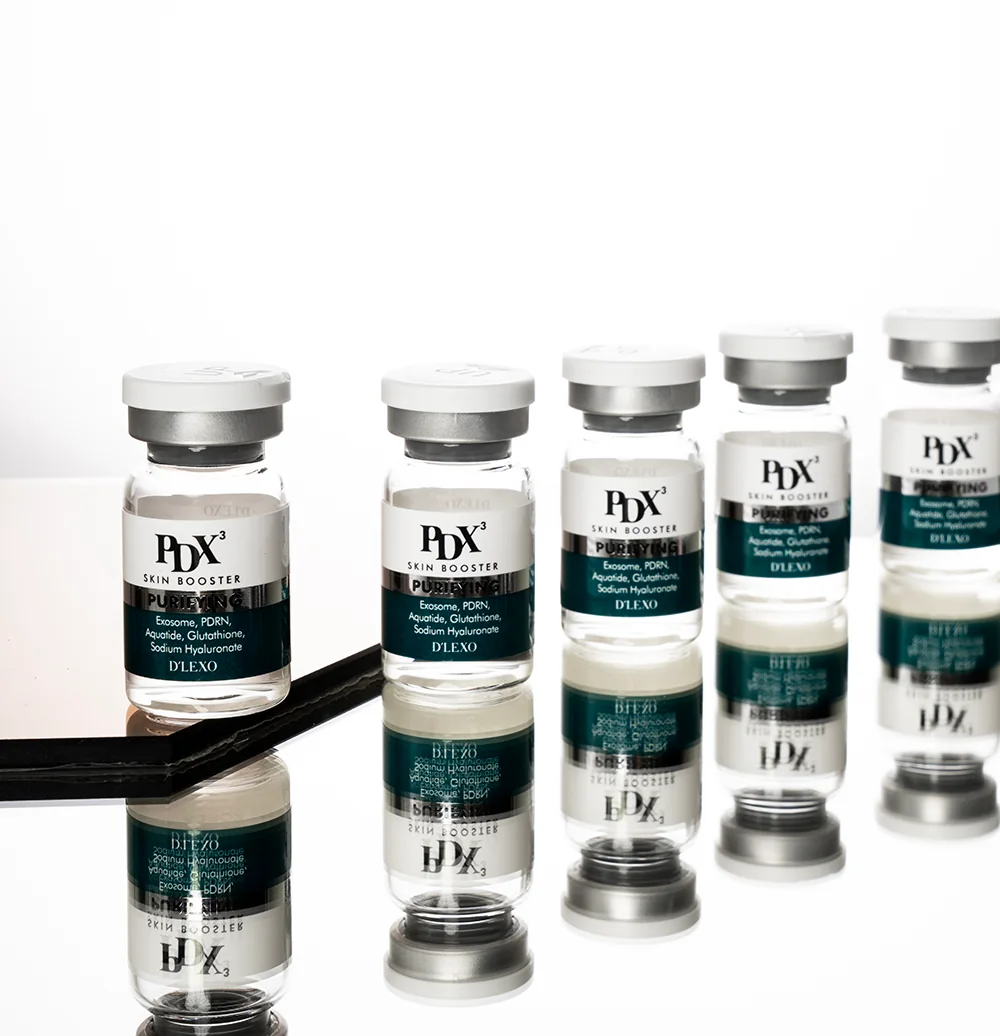 Řada 5 lahviček D’LEXO PDX³ Skin Booster Purifying
